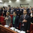 Депутати Київради на пленарному засіданні під час виконання гімну України